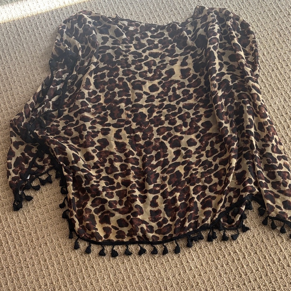VENUS Leopard Print Swim Coverup with Black Tassels